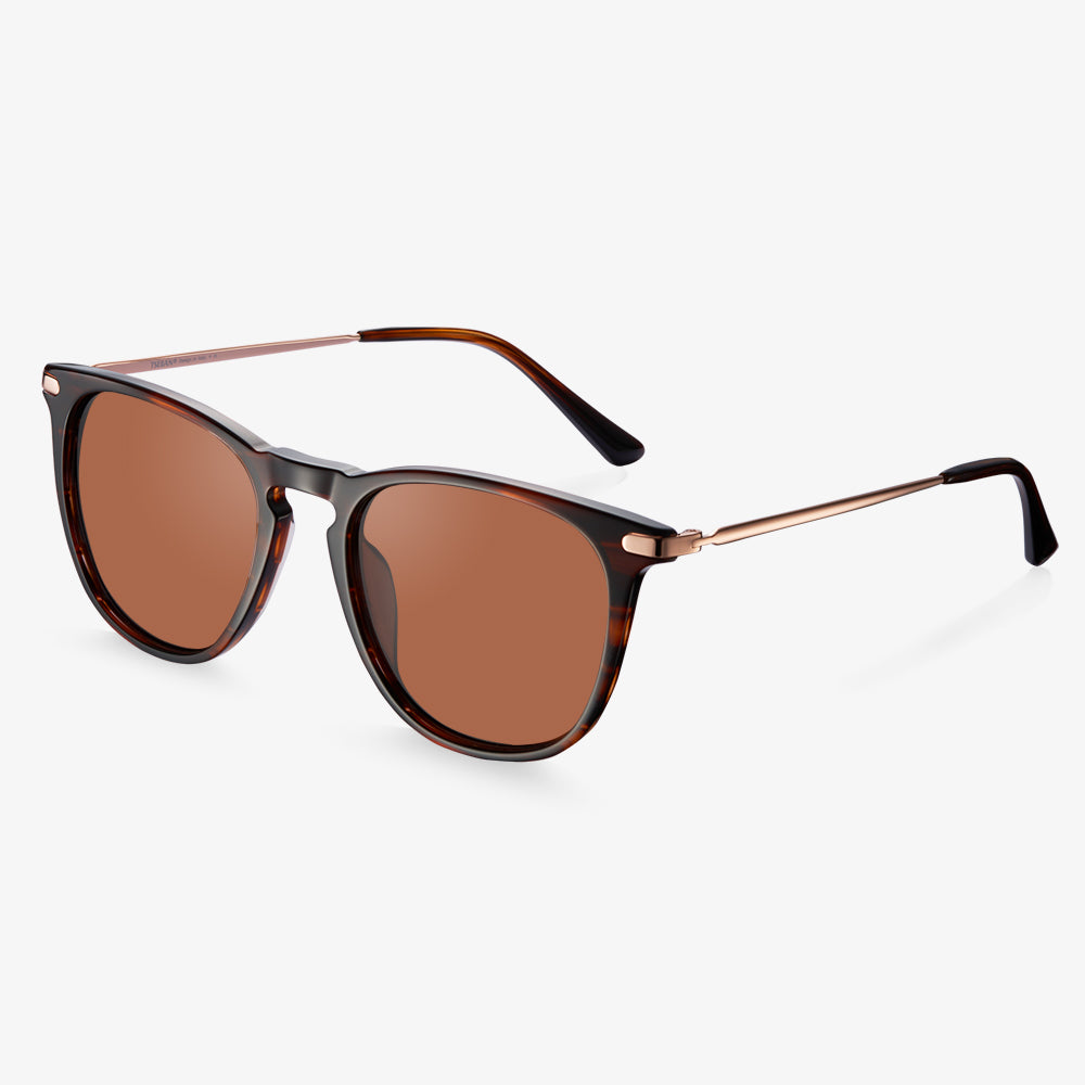 Brown Striped Acetate Round Sunglasses  | KOALAEYE