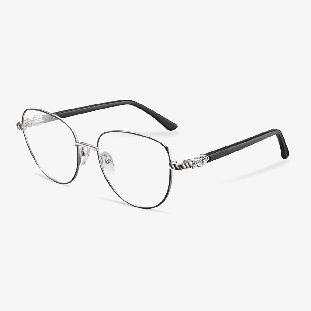 Black Silver Oval Eyeglasses - Charlotte | KoalaEye