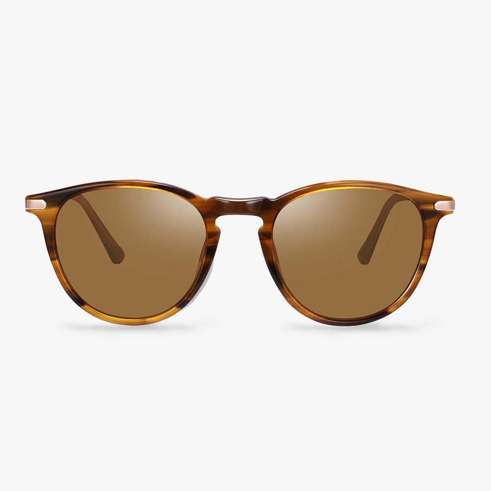 Brown Striped Round Frame Sunglasses  | KOALAEYE